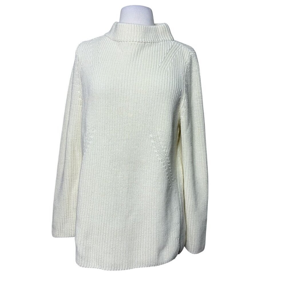 Talbots White Cotton Sweater Ribbed Knit Size XL Petite